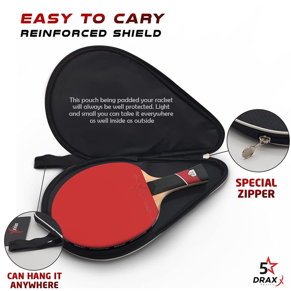 DRAXX Sports Pala Ping Pong Carbon | Raqueta de Carbono Profesional para un Control inigualable, Giro y Potencia, Ultra Ligera, Esponja de 2 mm y Revestimiento de Alto Rendimiento — view 4