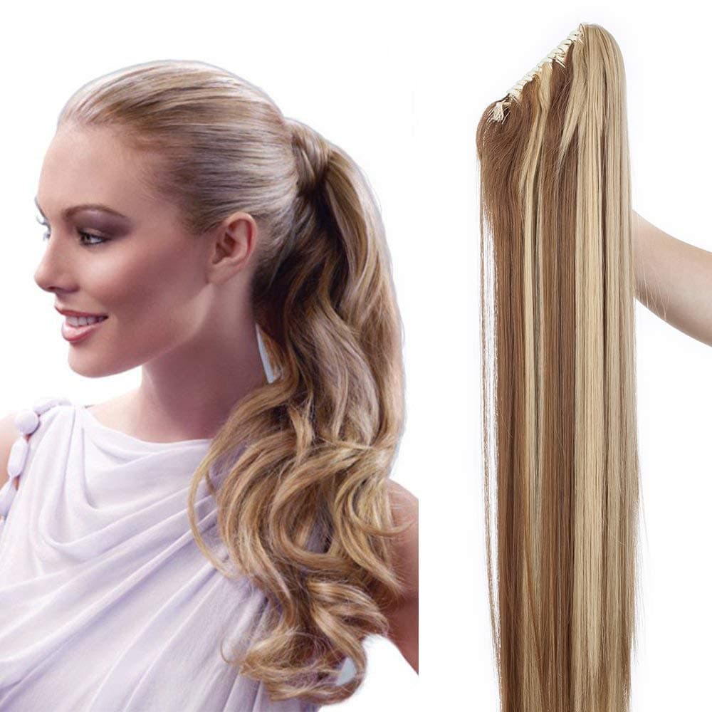 17"(43cm) SEGO Ponytail Long Synthetic Hair Looks Natural [Red Brown/Orange] Clip in Hair Extensions Curly Tail Ponytail Extension (90g) — view 49