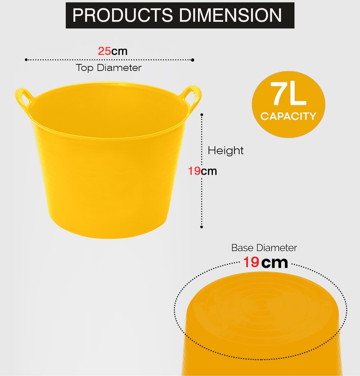 Best House | 3 Pcs of Flexi Tub with Handles | Small Size | Mini | 7 Litres | Yellow | Garden Tubs | Plastic Storage Container for Home, Washing, Garden Waste and DIY Projects — view 2