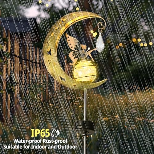 LOVERUIS Fairy Solar Light Garden Outdoor Decorative, Moon Fairys Glass Globe with Angel Decor, Waterproof Warm LED Light for Pathway Lawn Patio Garden (Fairy)