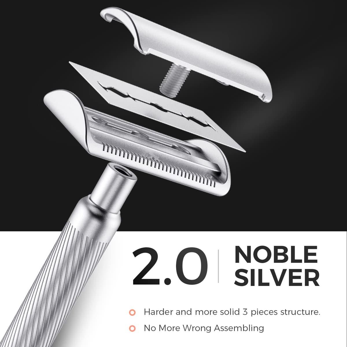 ZOMCHI Maquinilla de Afeitar de Seguridad de Doble Filo para Hombres y Mujeres, de Metal Premium con 10 Hojas de Doble Filo, de Una Sola Hoja - Plata Noble — view 2