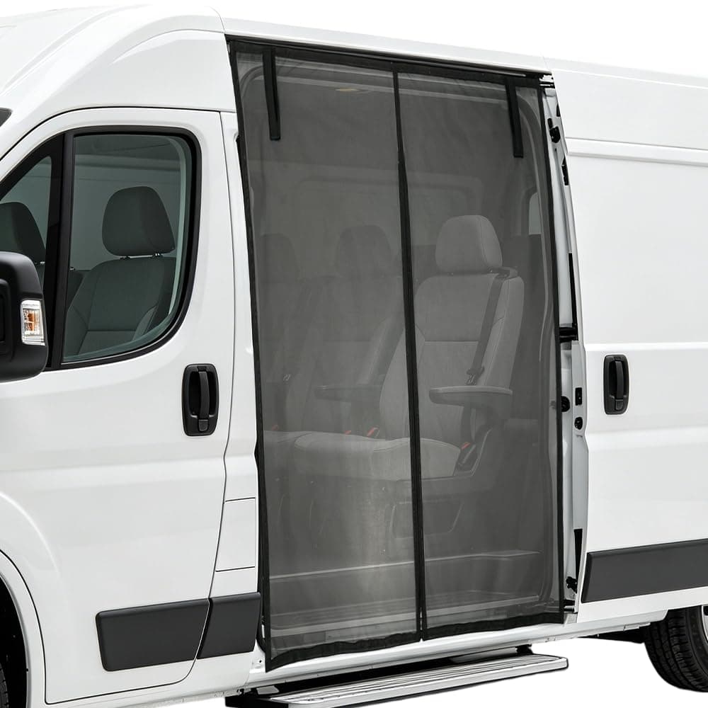 Magnetic Van Bug Nets for VW T5 T6, Magnetic Sliding Door Fly Screen Van, Van Bug Screen Mosquito Net with Central Zipper, Ventilation, Sun Protection, for Camping Travel, 175x150cm