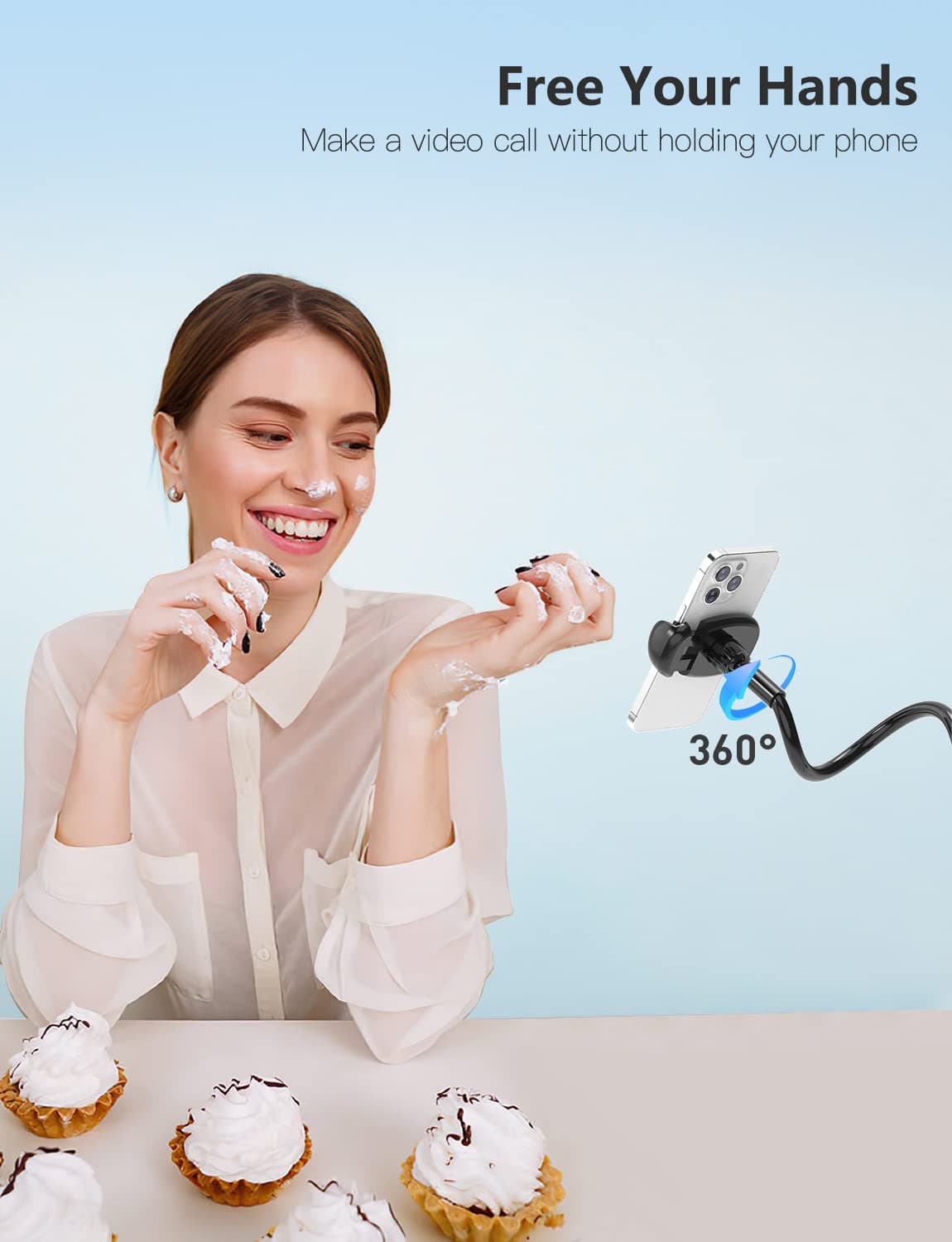 TRYONE Gooseneck Phone Holder Stand for Bed Flexible Arm Adjustable Cell Phones Mount Clamp on Desk Bedframe Compatible with iPhone 14 Pro Max 13 12 11 X SE Series/Samsung S22 or Other 4"-7" Devices — view 3