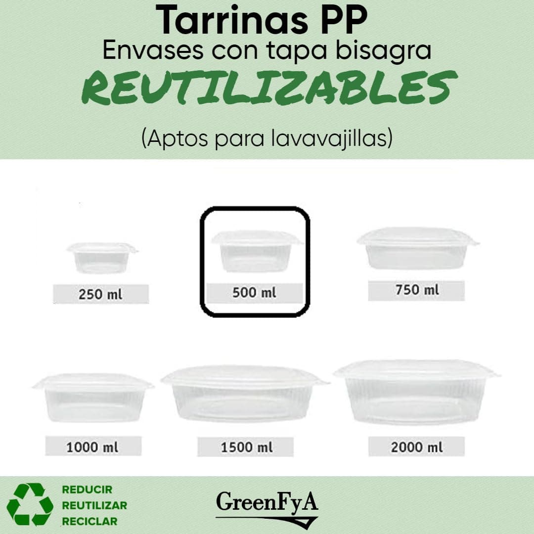 50 Tapers para Comida Hermetico de Plástico PP Reutilizables con Tapa Bisagra. Apto para Microondas, Congelador y Lavavajillas. Tuppers para Alimentos Calientes o Fríos (500ml) — view 2