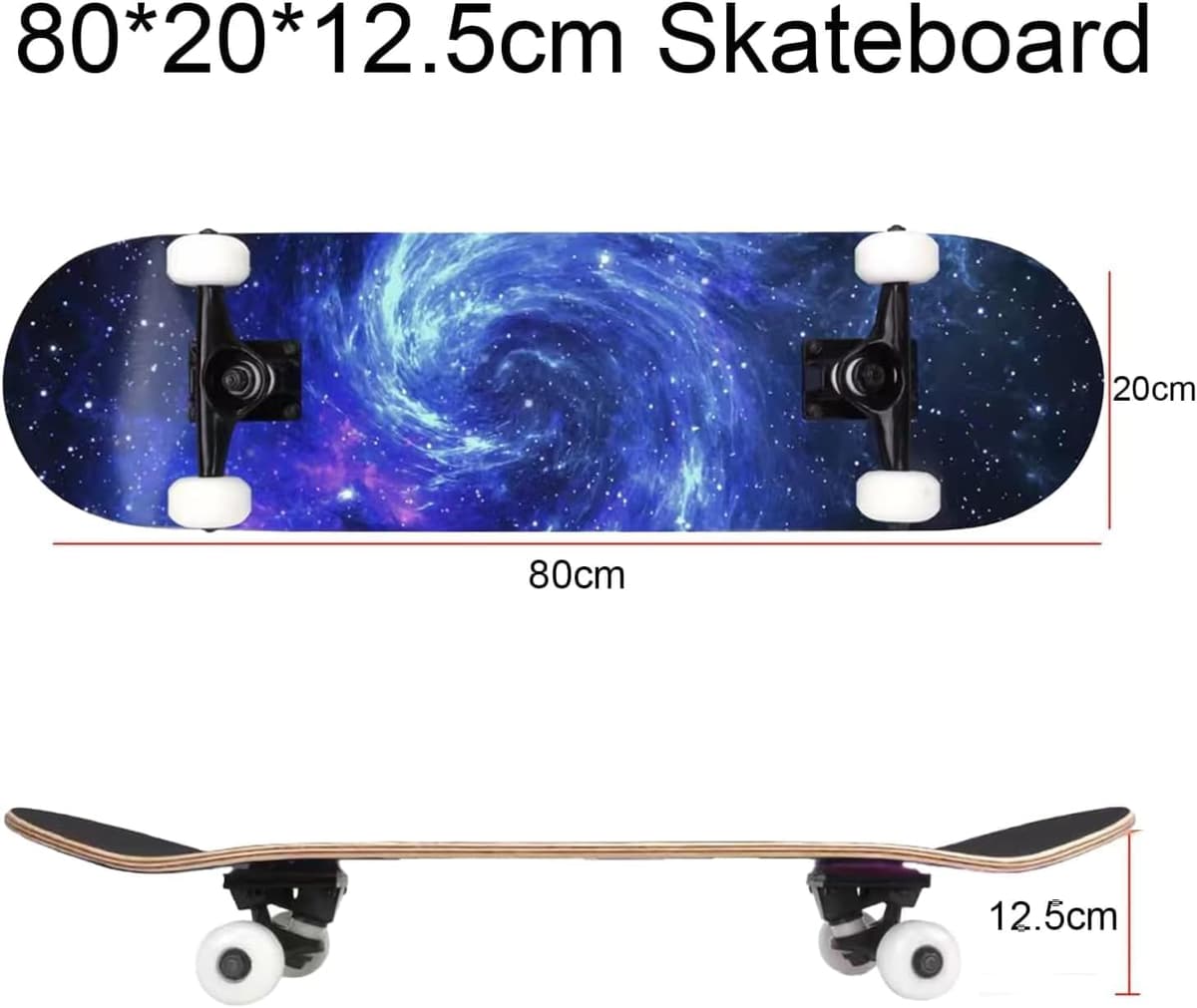 ERNAN Skateboard,Monopatín Completo Profesional de 31 x 8 Pulgadas,7 Capas Monopatín de Madera de Arce con Rodamiento ABEC-7 para Niño Niña/Adulto Principiante. — view 2