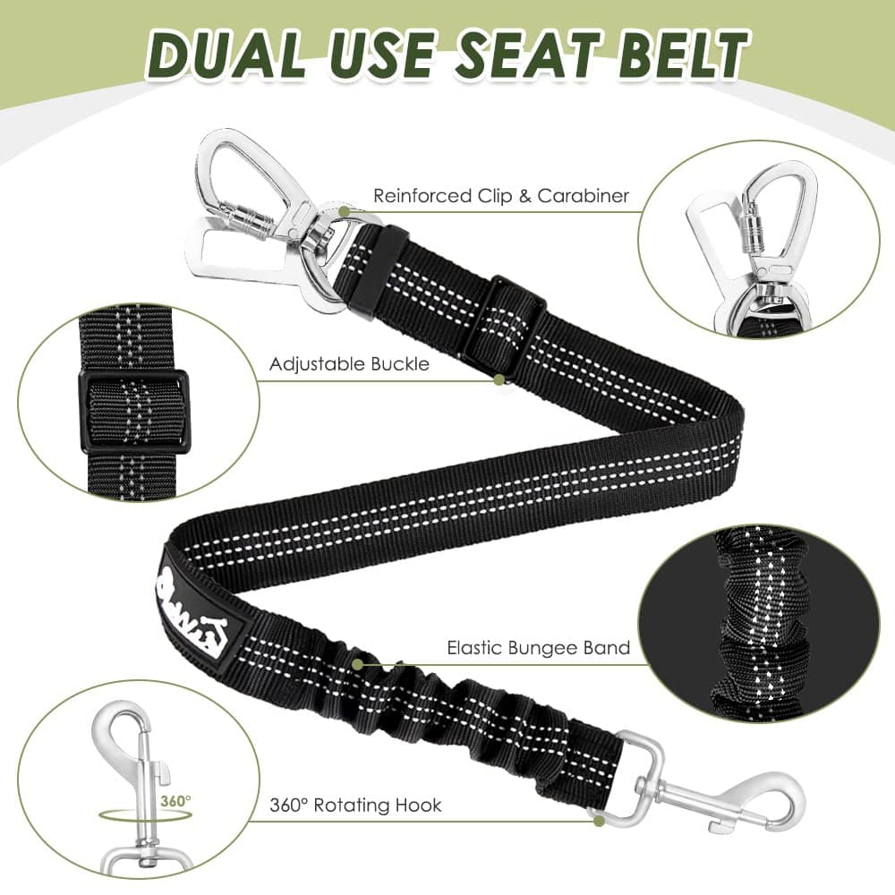 Nasjac Dog Car Harness with Seat Belts, Safety Adjustable Dog Seat Belts for Cars with Clip and Buckle, Breathable Mesh Pet Vest Harness Seatbelts with Secure Elastic Buffer for Travel — view 5