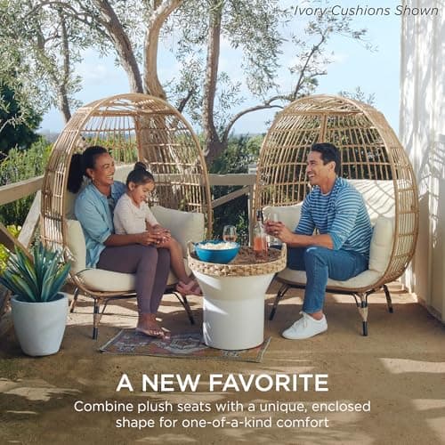 Best Choice Products Wicker Egg Chair, Oversized Indoor Outdoor Lounger for Patio, Backyard, Living Room w/ 4 Cushions, Steel Frame, 440lb Capacity - Pink/Pink