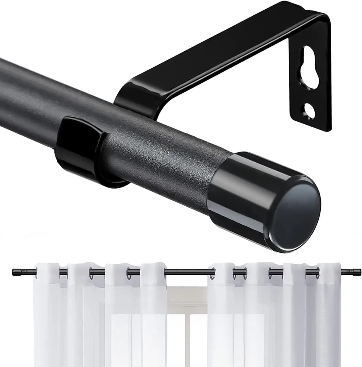 Barra de Cortina, 76-308cm Barra para Cortinas Extensible con Soportes, 16 mm de Diámetro Barra de Cortina Juego Ajustable de Herrajes de Acero Inoxidable Decorativa para Dormitorio/Plata — view 10