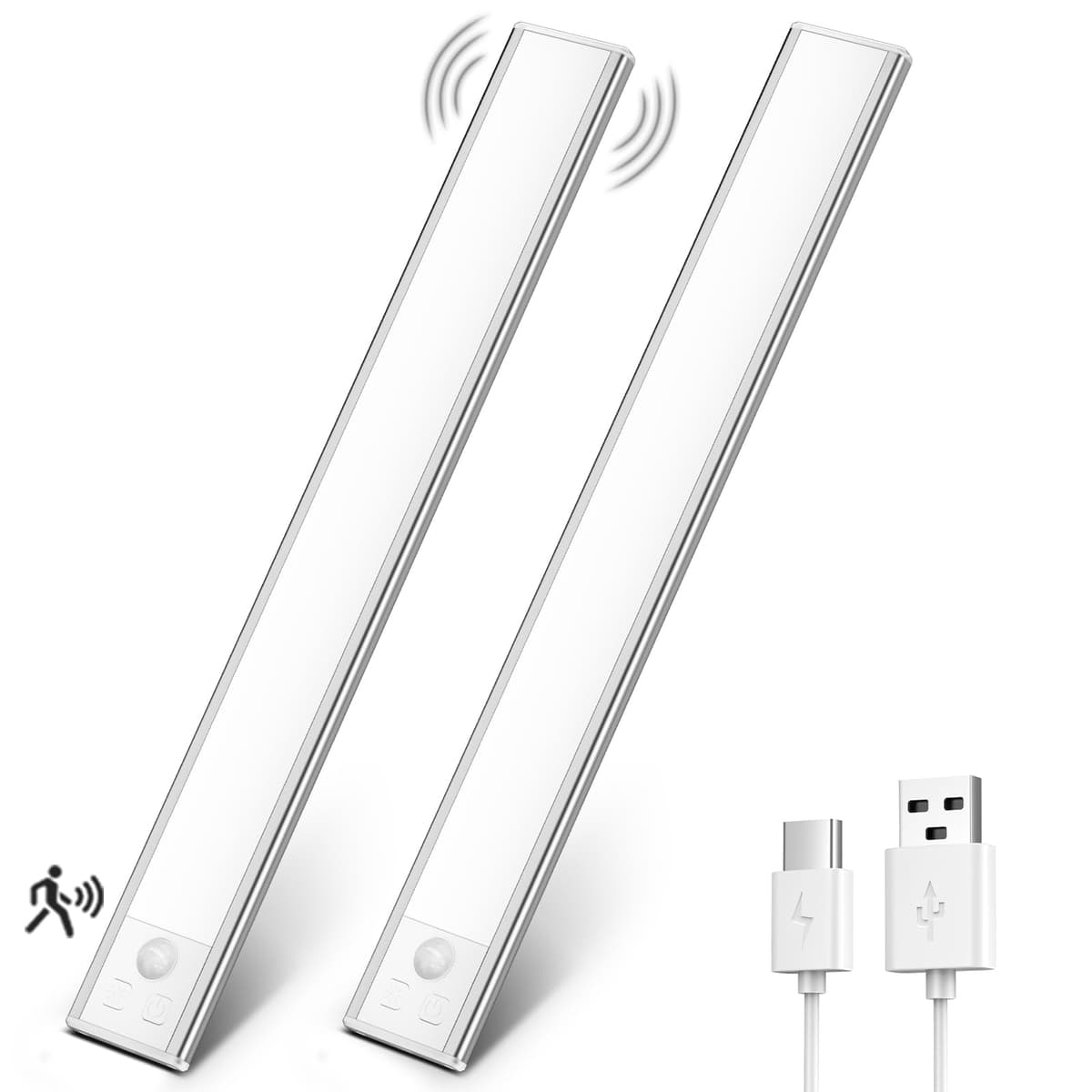 OUILA Under Cabinet Kitchen Lights, 64 LED [2 Pack] 3 Color Stepless Dimming Motion Sensor Lights Indoor, 1000mAh USB-C Rechargeable LED Lights for Cupboard, Kitchen — view 12