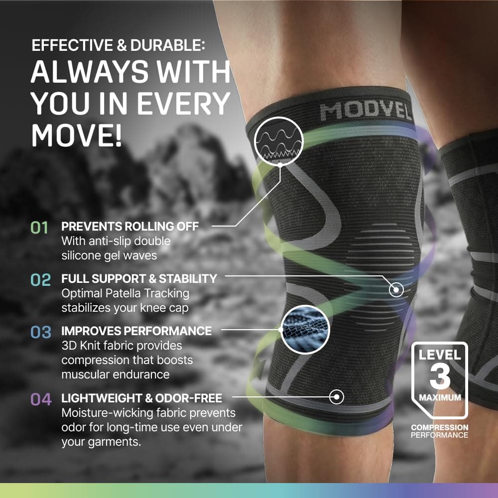 MODVEL Paquete de 2 rodilleras de compresión para hombres y mujeres, rodilleras para correr, ortopédicas para el alivio de rotura de menisco, artritis y malestar articular (XXXL) — view 5