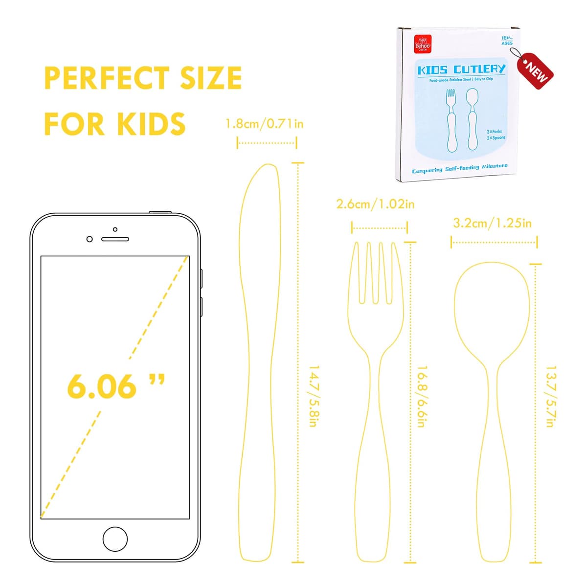 Lehoo Castle Children's Cutlery Set, 6pcs Stainless Steel Toddler Cutlery Kids Cutlery Flatware, Incudes 2 x Spoons, 2 x Forks, 2 x Knives — view 8