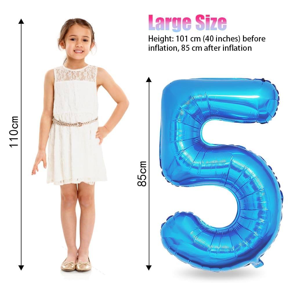 Foil Globo Número 5 Azul 40" (101cm), Inflable Helio o aire, Gigante Numeros 0-9, 10-19, 20-29, 30-100, Grande Globos Decoración para La Boda Aniversario y Cumpleaños Fiestas — view 2