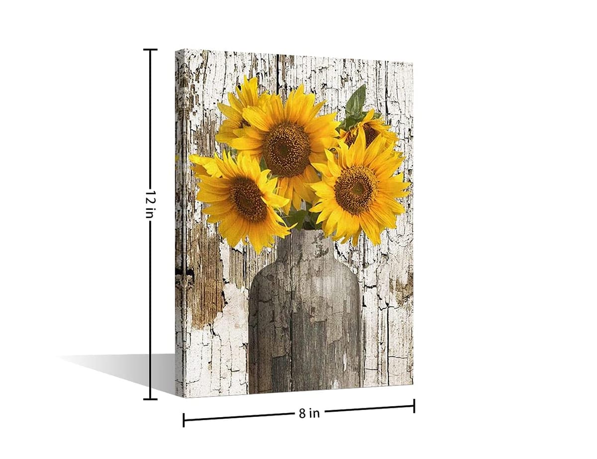 TISHIRON Canvas Wall Art for Home Decor Modern Bathroom Office Wall Decor Paintings Yellow Sunflower Flowers Pictures Artwork Print Home Decor 12x8in — view 2