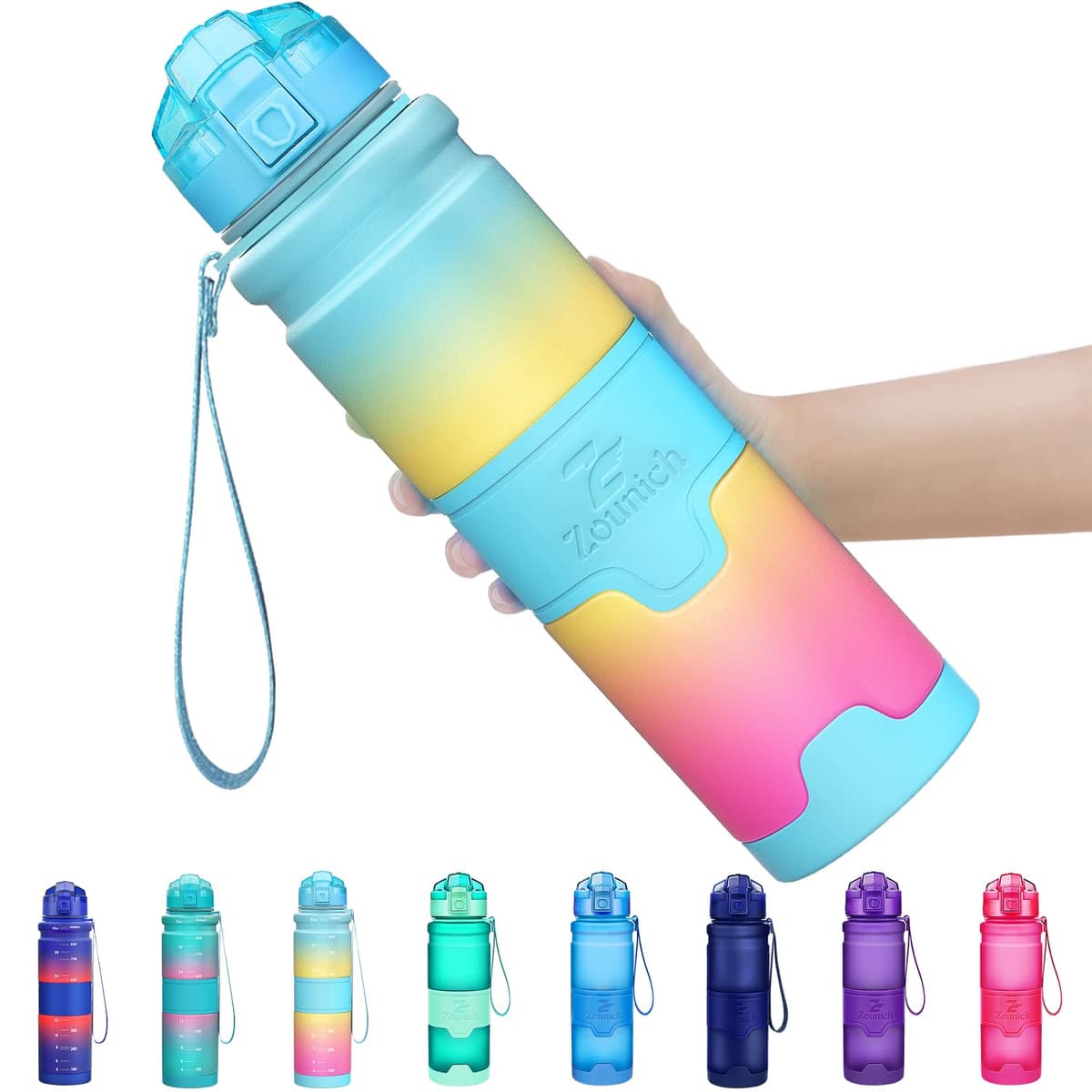 ZOUNICH Botella Agua Deporte Botellas Agua Niños sin BPA, Reutilizable Tritan Plástico Ecologica con Filtro, 400ml/500ml700ml/1l, Cantimploras para Gimnasio, Bicicleta, Colegio, Oficina, Viajes