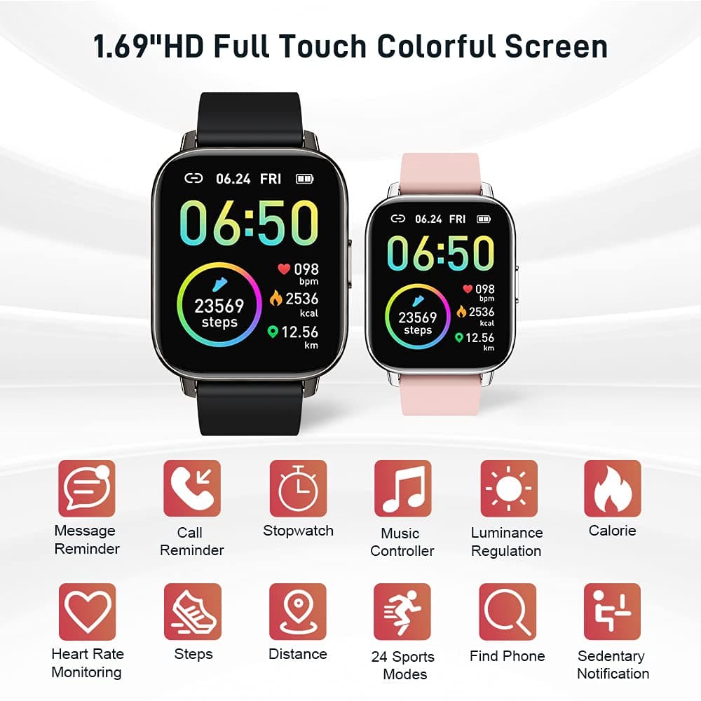 Smart Watch, Fitness Tracker 1.69" Touch Screen Fitness Watch with Heart Rate Sleep Monitor, Step Counter for Men Women Activity Trackers IP68 Waterproof Smartwatch Sports for iOS Android — view 2