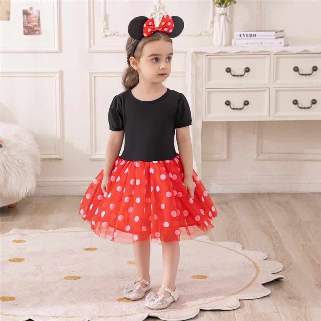 Lito Angels Disfraz de Carnaval Ratona Mouse para Niña con Orejas de Ratón Aro de Pelo, Vestido de Tul Falda Tutu con Lunares, Talla 3-4 años (etiqueta de tela 110), Rojo — view 5