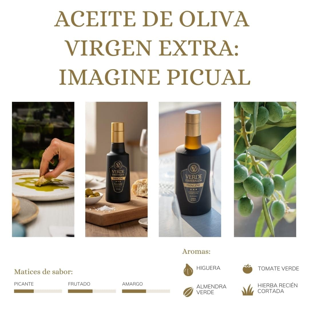Verde Esmeralda Aceite de Oliva Virgen Extra Picual Imagine – Edición Especial España-Jaén, 500ml | AOVE monovarietal filtrado Sierra de Cazorla, afrutado intenso, oliva verde, tomate y almendra — view 2