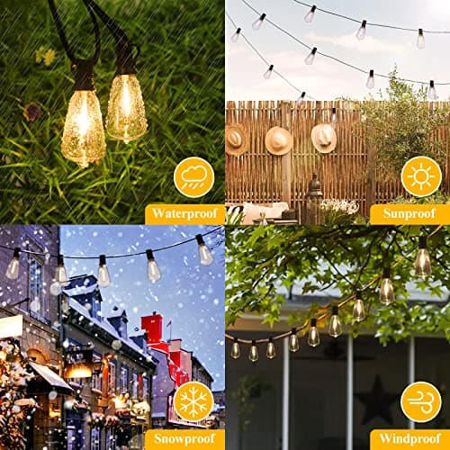 Brightever LED Outdoor String Lights 100FT Patio Lights with 52 Shatterproof ST38 Vintage Edison Bulbs, Outside Hanging Light Waterproof for Porch, Deck, Garden, Backyard, Balcony, 2700K Dimmable — view 4
