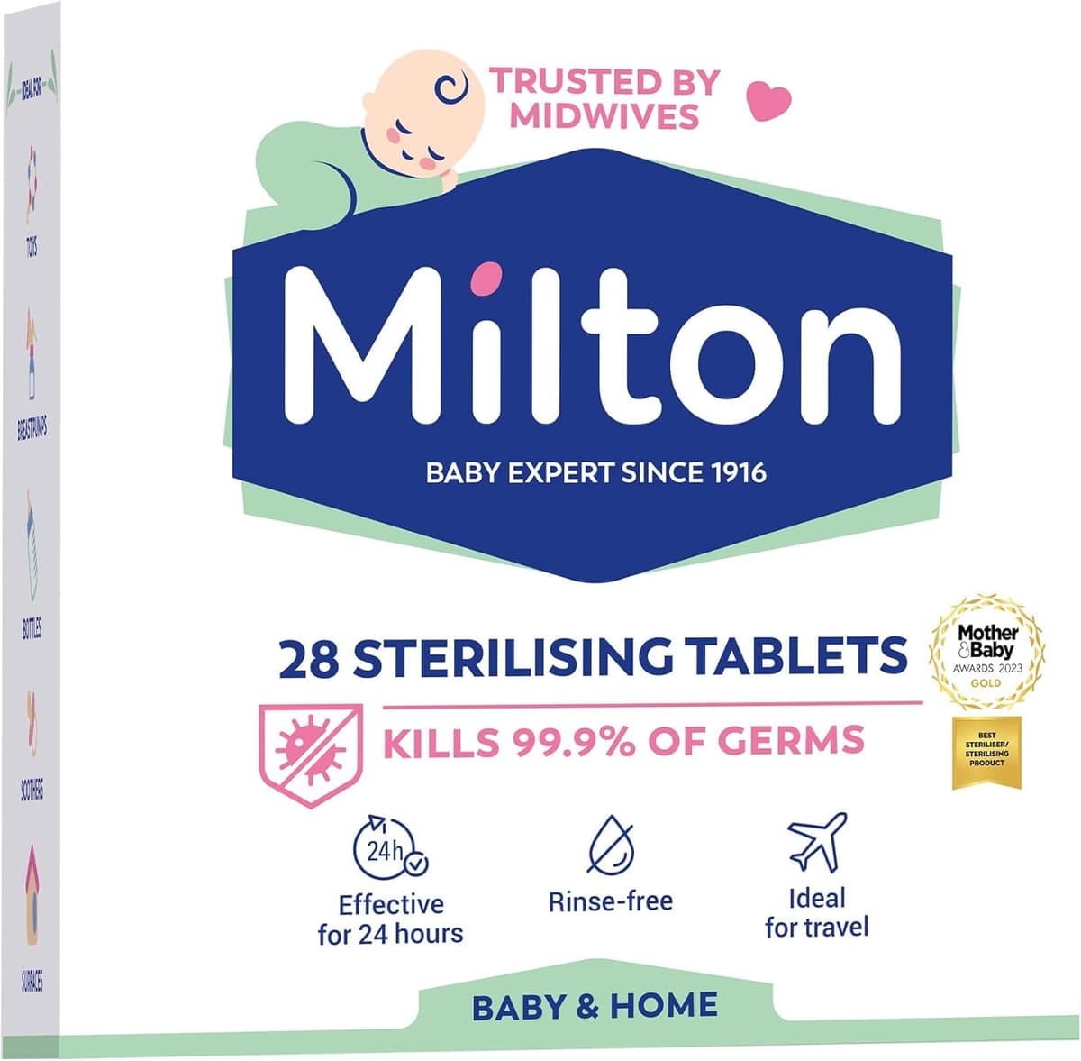 Milton Sterilising Tablets - 28 Tablets for Cleaning Baby Bottles, Breastfeeding Accessories & Equipment - Rinse-Free, Travel-Friendly & Household Hygiene Solution - for Home or On-The-Go Use