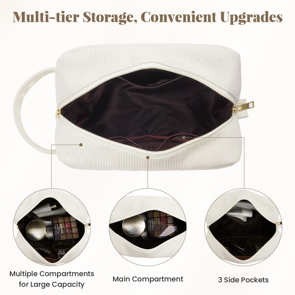 Set Neceser Mujer Personalizado Inicial, 2 piezas Neceser de Maquillaje de Pana, Bolsa de Cosméticos de Viaje, Bolsa de Aseo con Letra, Regalo para Mamá Mujeres Novias Mejores Amigas (Beige - L) — view 3