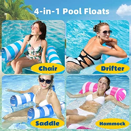 Yodooshi 【4 Pack】 Inflatable Pool Floats Hammock, Water Hammock Lounges, Multi-Purpose Accessories(Saddle, Lounge Chair, Drifter) for Swimming Pool, Beach, Outdoor Blue&Navy&Rose&Green