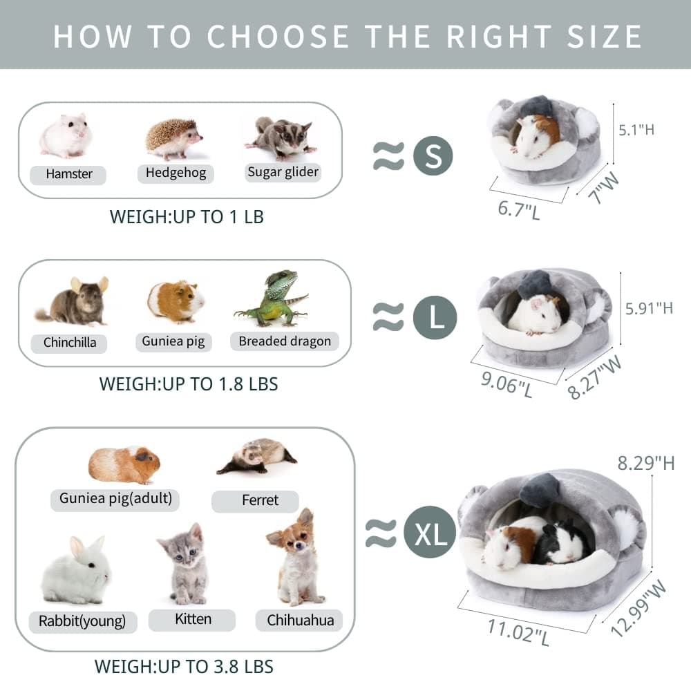JanYoo Warm Bunny Bed for Rabbits Outdoor Cage Hideout Hut Tent Cave Tunnel Cute House Cotton Washable Winter Gray (XL,Koala) — view 3