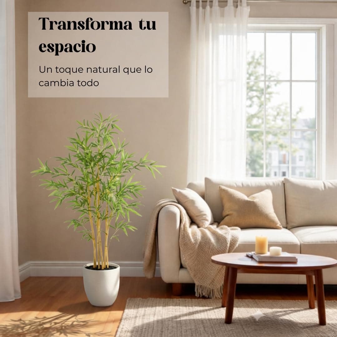edihome, Planta Artificial Grande, Bambú Artificial 120 cm, Decorativas, Árbol, Decoración Hogar, para Interior, Oficina, Hoteles, Eventos – Planta Realista con Cañas Naturales y Verde (Bamboo, 120) — view 4