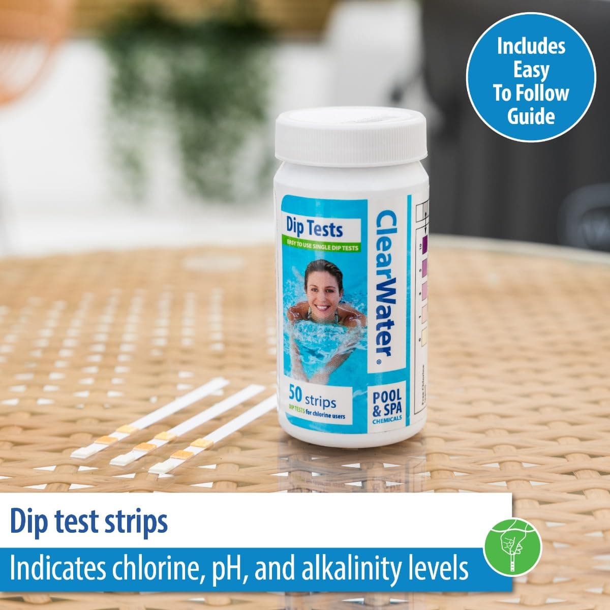 Clearwater Hot Tub, Pool and Spa Test Strips x 50-3 in 1 - Measures Chlorine, PH and Total Alkalinity — view 2