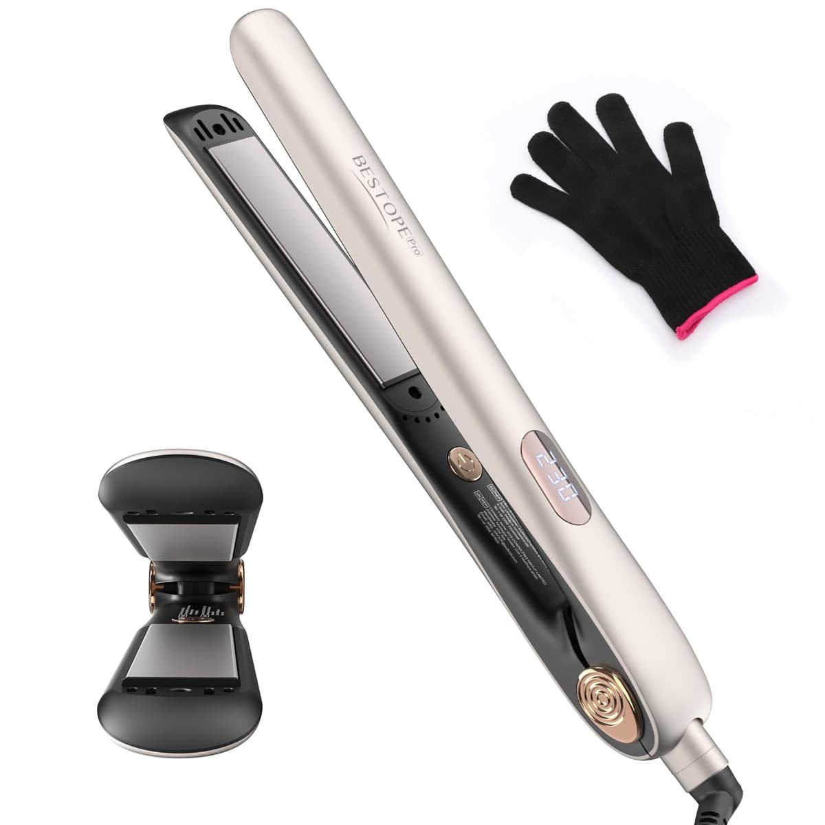 Planchas del Pelo Con Pantalla Digital - Plancha de Pelo Profesional, Tecnología Iónica Anti Frizz, Placas Flotantes Extralargas, Calentamiento Rápido, 5 Ajustes de 120°C a 230°C (Champán) — view 8
