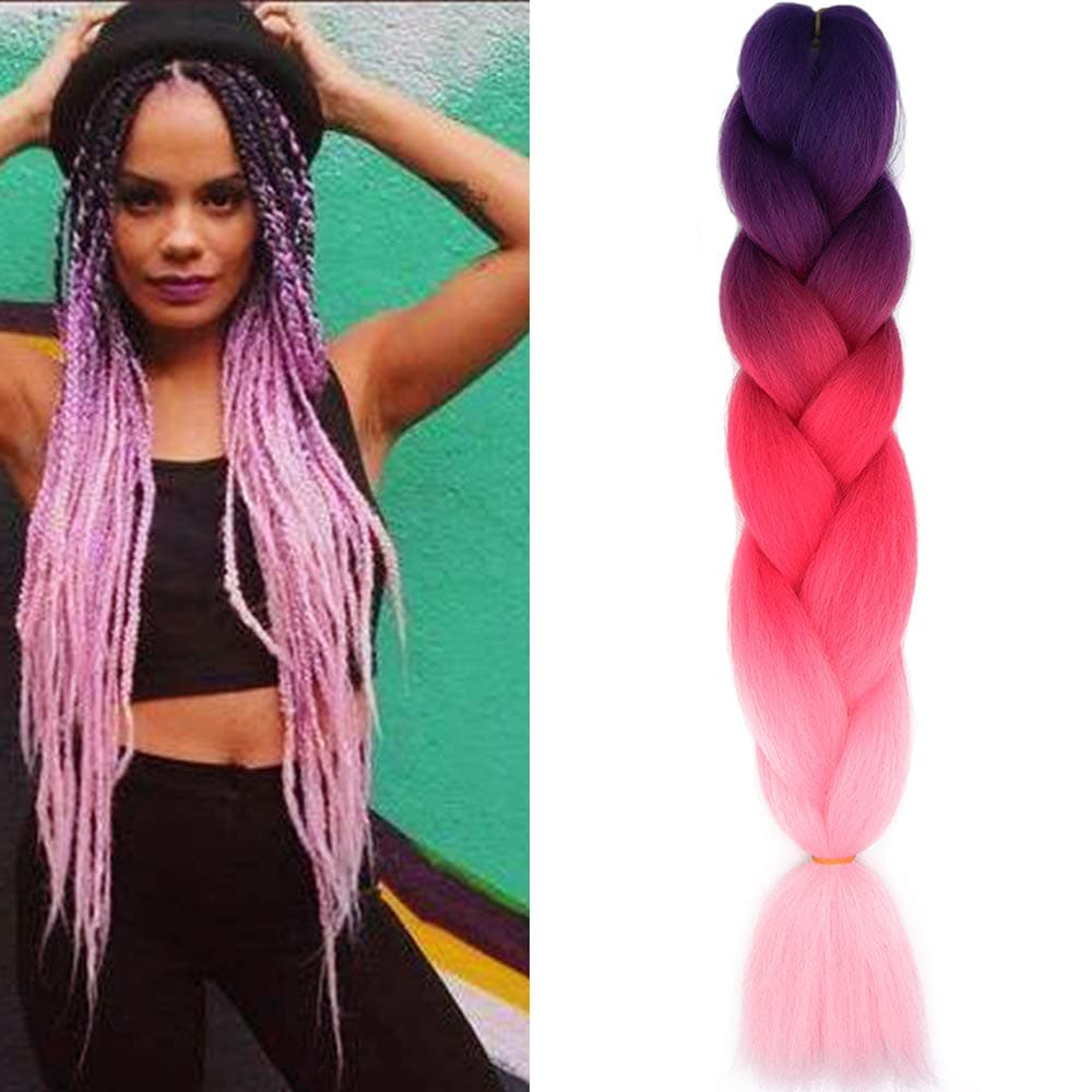 24" Braiding Hair Extension Jumbo Braids Synthetic 3bundles/pack Crochet Hair Afro Box Braid Heat Resistent (Dark Purple) — view 123