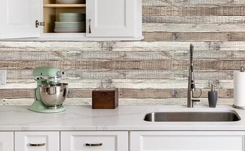 Yun-aeon Natural Wood-Grey Wood Contact Paper Peel and Stick Wallpaper 17.3”x 80”Self Adhesive Removable Vintage Faux Wood Wall Paper Plank Shelf Home Decoration Kitchen Counter Cover Use — view 6