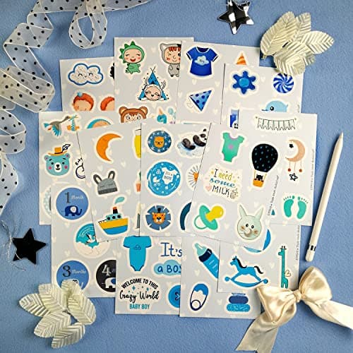 BulbaCraft 100Pcs Boy Stickers for Shower, Newborn Stickers, Shower Favors for Boys, Elephant Decals, Gifts for Women & Men — view 2
