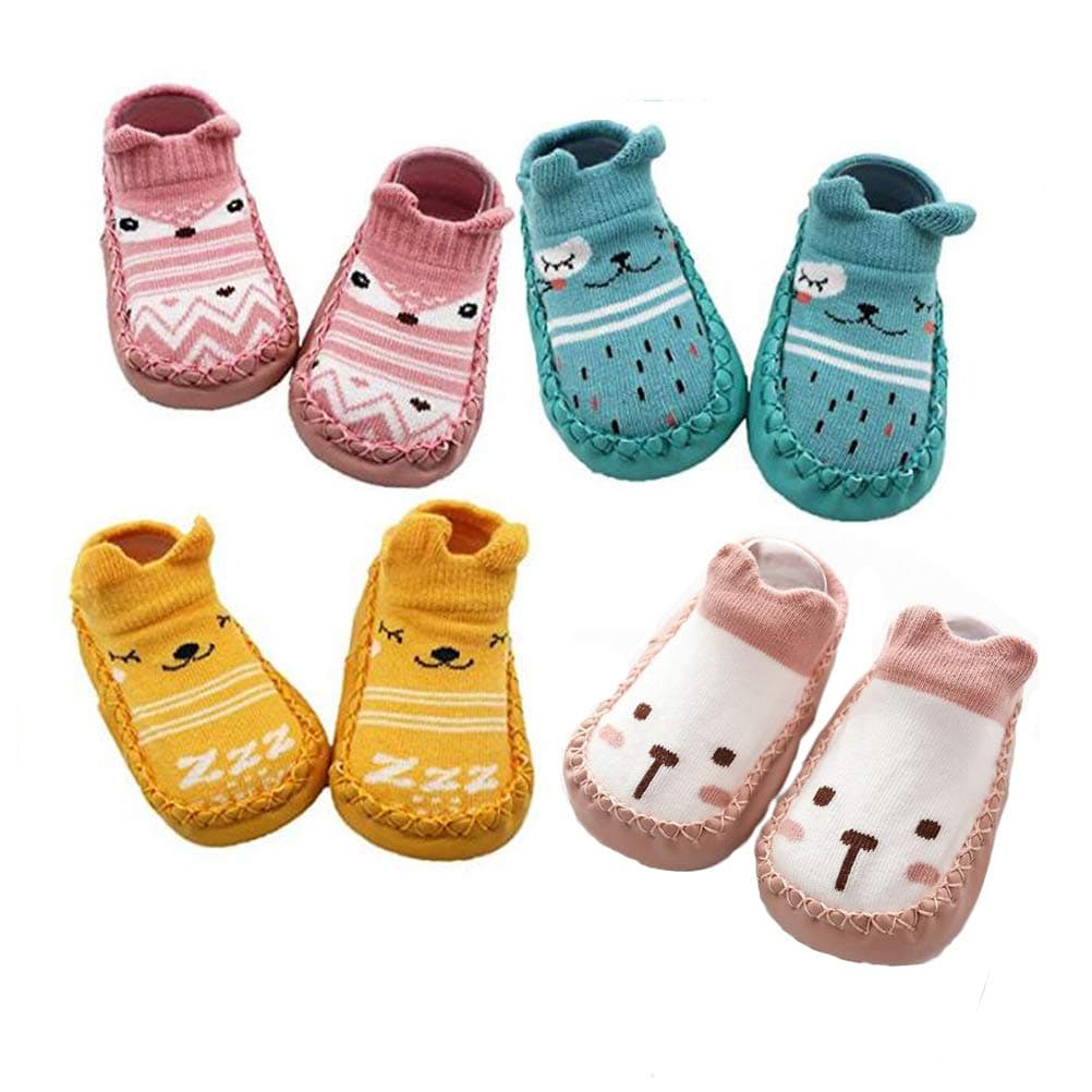 4 Paires de Chaussons Chaussettes Semelle Souple Antidérapants Pour bébé - 0-24 Mois — view 2