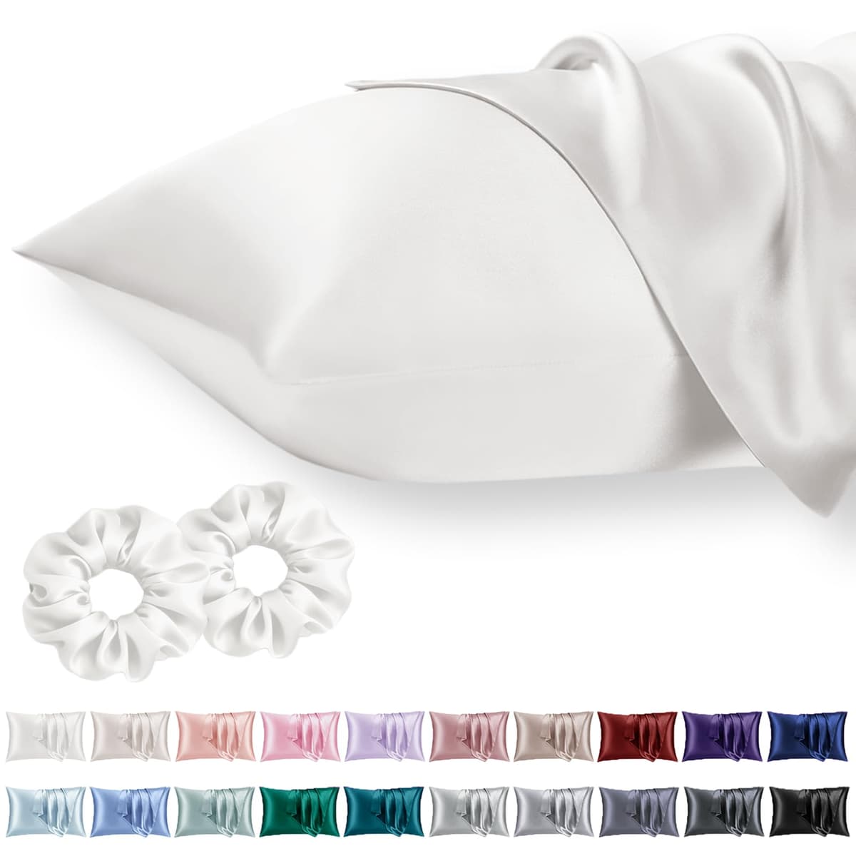 Vielit 2 Pack Satin Pillowcase for Hair and Skin Cooling,Soft as Silk Pillowcase for Hair and Skin,Easier Care than Silk Pillow Case Beige 50x75cm Gifts for Women Envelope & 2 Scrunchies — view 20