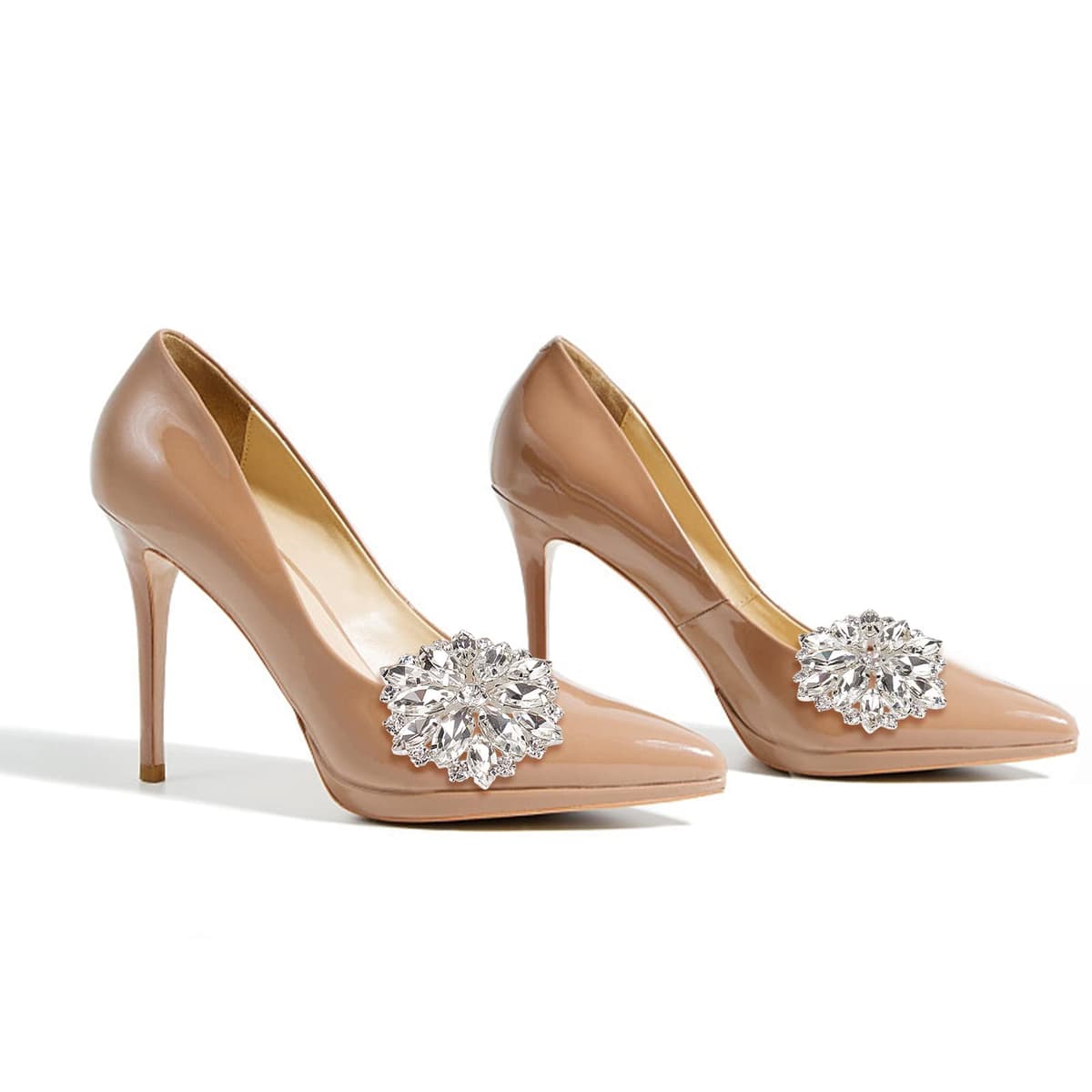 CRASPIRE 2PCS Crystal Shoe Clips Rhinestone Crystal Shoe Clips Charms Wedding Bridal Shoe Buckles Elegant Rhinestones Flower Clips for Jewelry Shoes Clothing Bags Hats Decor — view 3