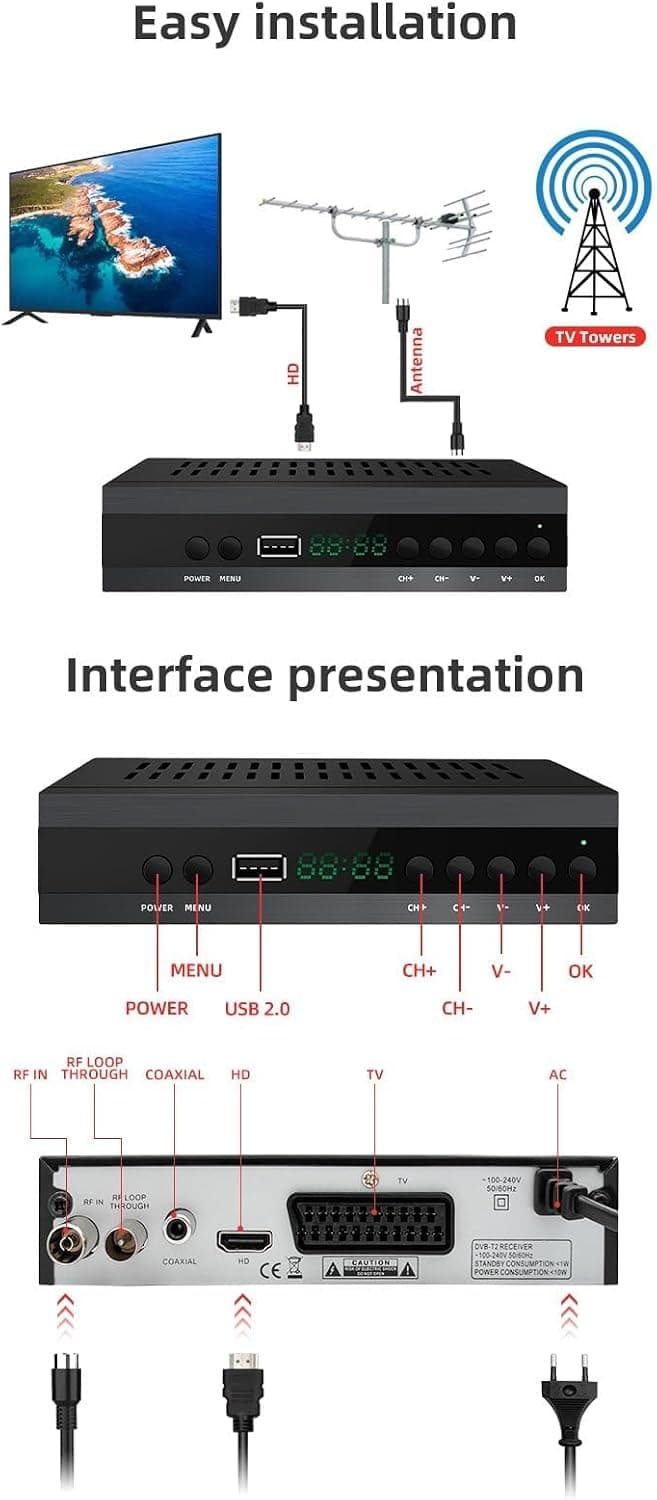 2025 Nuevo Español TDT Decodificador TV DVB-T T2 H265 HEVC FTA Full HD PVR, USB, HDMI, SCART, Sintonizador de TV Digital Terr — view 3