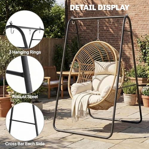 Outsunny Hanging Hammock Stand, Hammock Chair Stand A Frame Steel Heavy Duty for Hanging Hammock, Air Porch Swing for Indoor Outdoor, Max Load 330 LBS, Black (Only Construction) — view 5