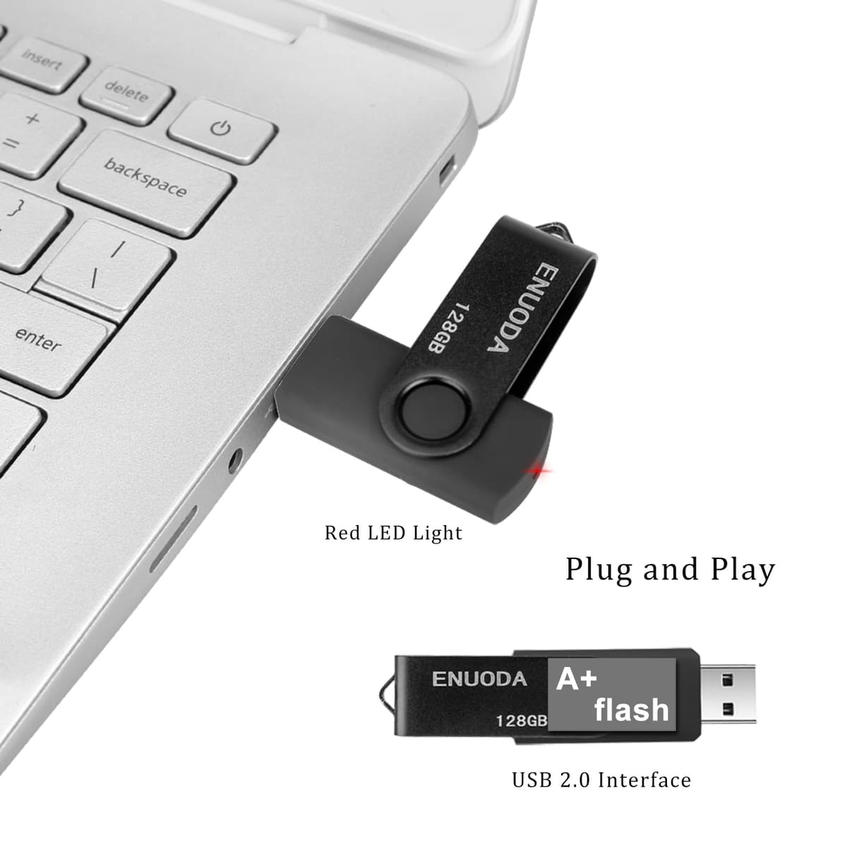 ENUODA Memory Stick 128GB USB 2.0 Flash Drives Swivel Design Storage Thumb Drive Pen Drive (Black) — view 4