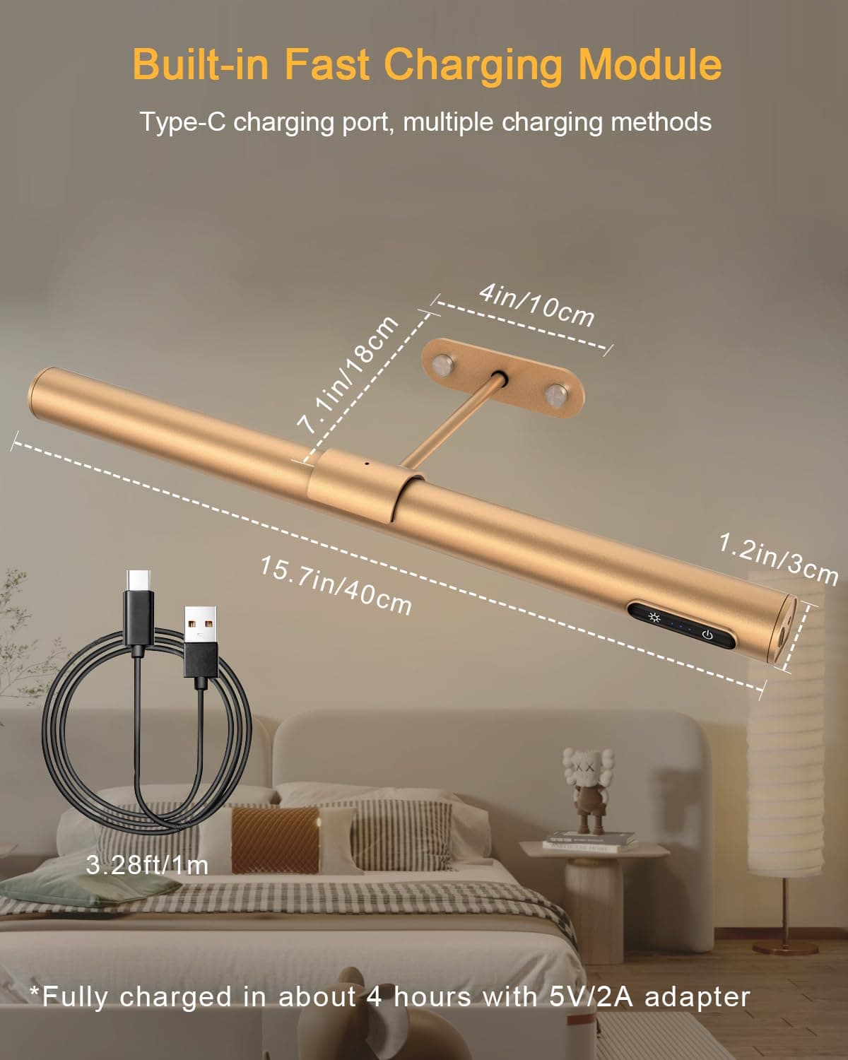 GOVSSING Picture Lights for Wall - 4000mAh Battery Operated Wall Lights with Remote, 3 Color Temps & Brightness Adjustable, 15.7” Rechargeable Wall Light, Memory & Timer Functions USB-C — view 5