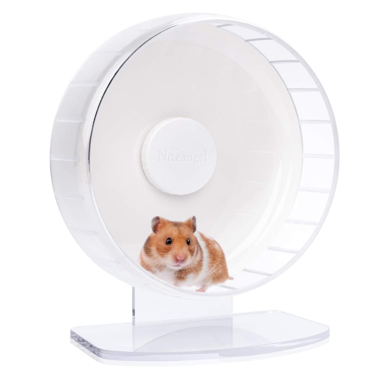 Niteangel Super Silent Hamster Exercise Wheels - Quiet Spinner Hamster Running Wheels with Adjustable Stand for Hedgehog Gerbils Mice Or Other Small Animals (Large, Transparent) — view 14