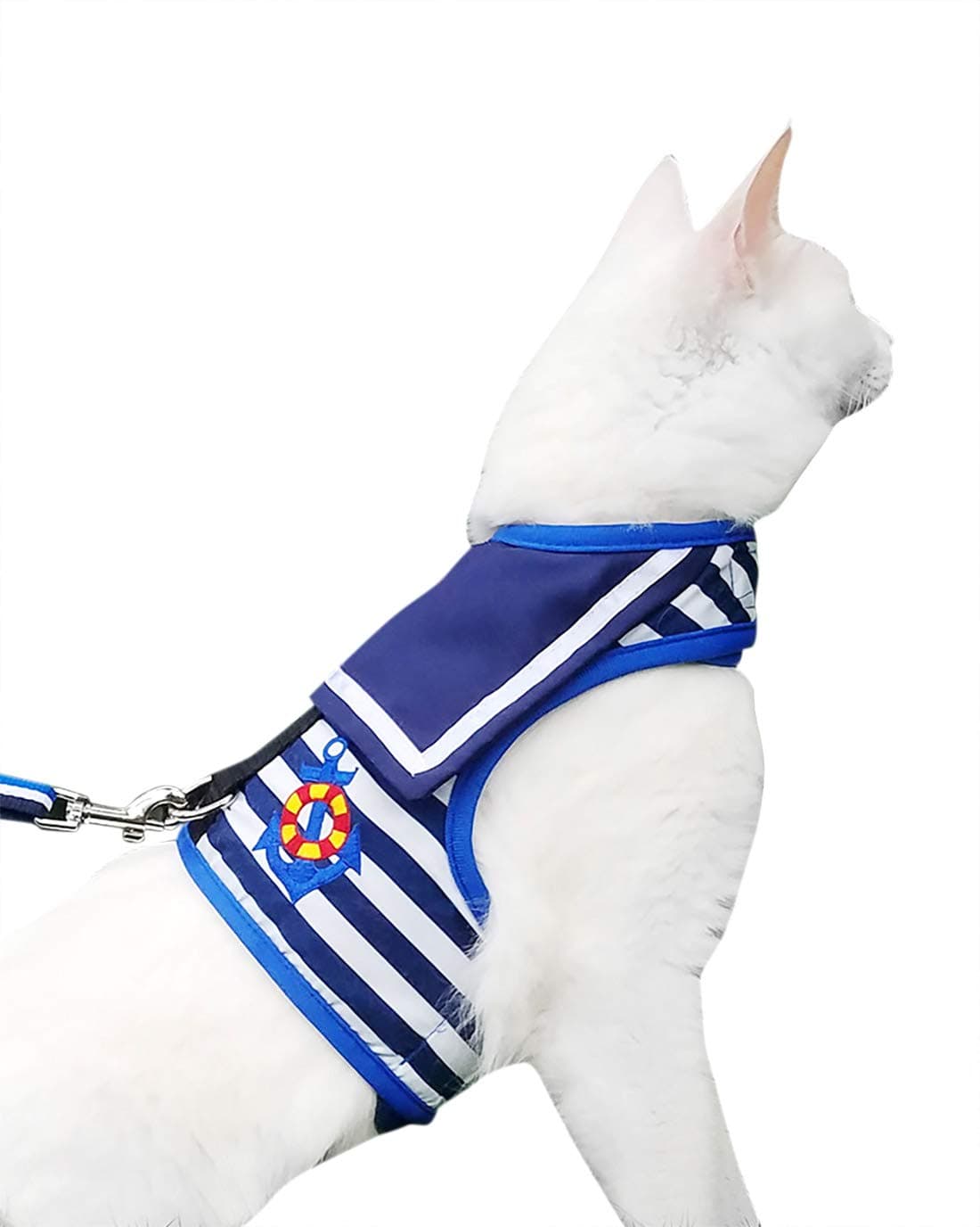 Escape Proof Cat Harness with Leash Large, Adjustable Cat Walking Jackets, Padded Cat Vest Sailor Suit Navy