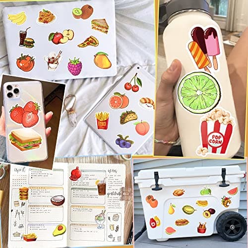 100Pcs Food and Fruit Stickers Realistic Food Fruit and Vegetable Big Stickers for Scrapbooking Cute food for Water Bottles Waterproof — view 2