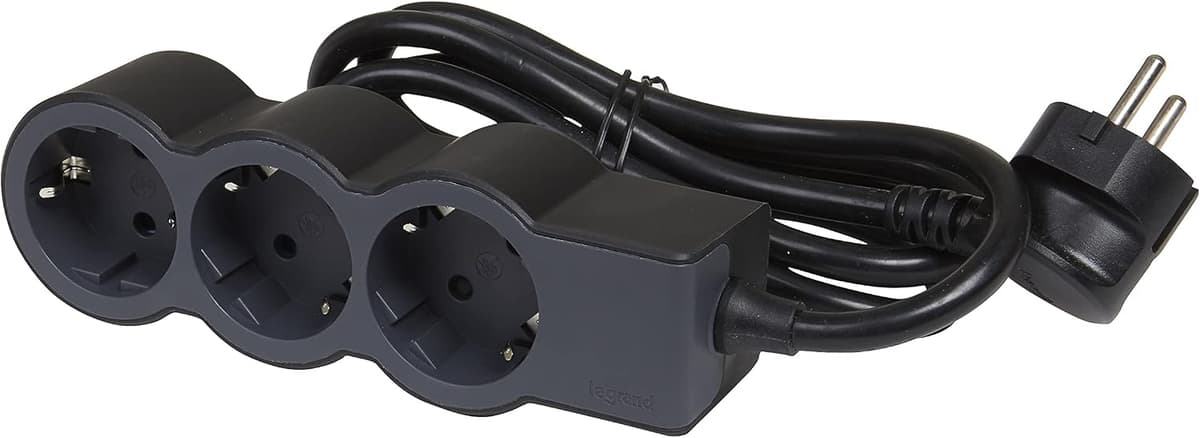 LEGRAND Power Strip, Multi-Base with 3 Power Outlets 2P+T, Cable 5 m, Black/Dark Grey 694568 — view 2