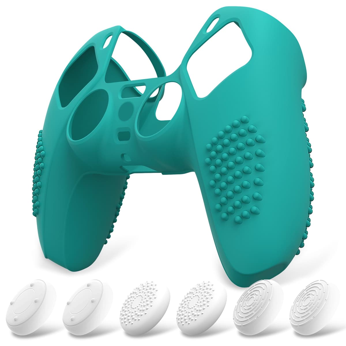 eXtremeRate PlayVital Funda de Silicona para ps5 Mando - Carcasa Protectora con 6 Tapas de Joysticks, Impermeable, Resistente y Antideslizante, Funda de Goma Suave, 3D Tachonado (Matcha Verde) — view 9