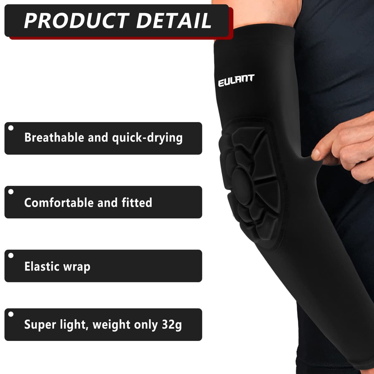 EULANT Flexible Coderas,Acolchado Grueso Mangas para Brazos de Baloncesto,Protecciones Codo para Futbol Sala Portero Voleibol Balonmano Danza Boxeo MMA MTB Patinaje Artistico Gimnasia — view 4