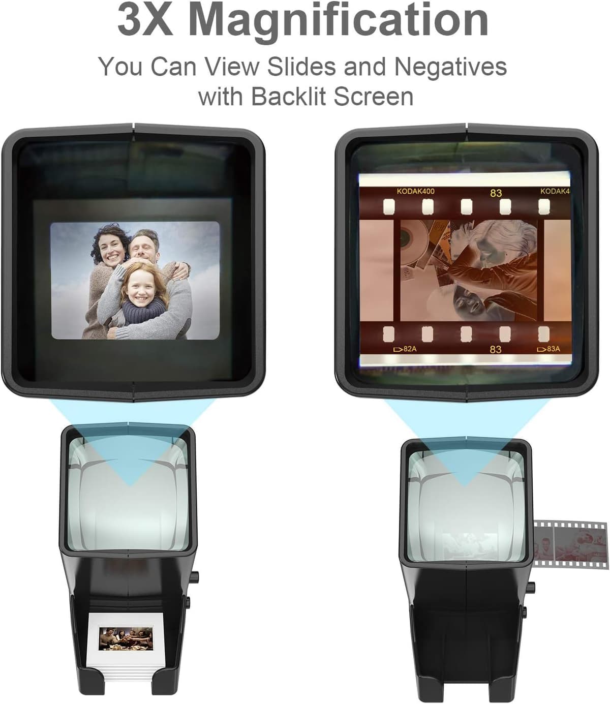 DIGITNOW! Visor de Diapositivas y película de 35 mm, Aumento de 3X LED LED Iluminado Visualización, operación con alimentación USB/batería para 35 mm Negativos deslizantes — view 3