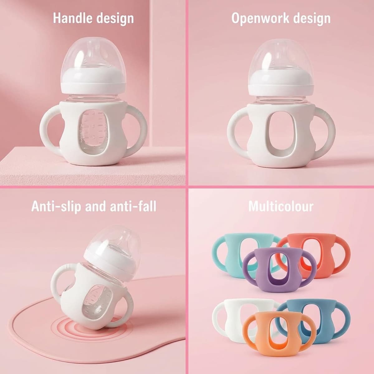 Silicone Baby Bottle Handles 6PCS with Non-Slip Grip – Shock-Absorbing Protector Sleeves for 120ml Baby Bottles (6 Colors) — view 5