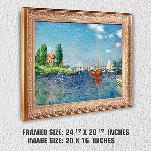 Red Boats, Argenteuil by Claude Monet Framed Size:24.5x20.5 inches,Image Size:20x16 inches World Classic Reproductions For HomeDecor,Vintage Pattern Gold Frame — view 3