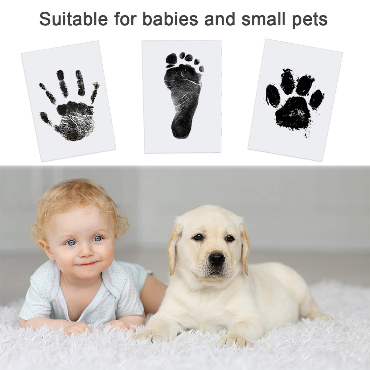 Nabance Baby Handprint and Footprint Kit, 3 Ink Pads with Clean-Touch, 6 Imprint Cards, Pet Paw Inkless Print, Safe Non-Toxic for Feet and Hands, Family Keepsake - Black — view 6