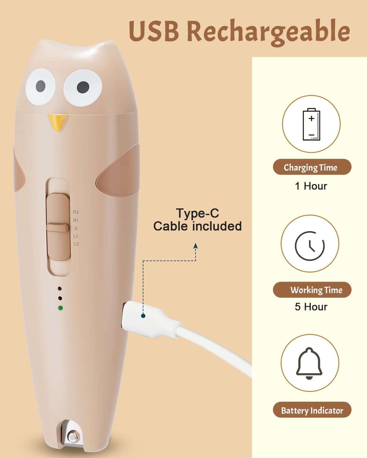 Lictin Set para Cuidado del Bebé-26 en 1 recargable cortaúñas eléctrico para bebé set, Lima de uñas para bebés con iluminación automática, Portátil Kit de Aseo para Bebés, ¡gran idea de regalo(Caqui) — view 5